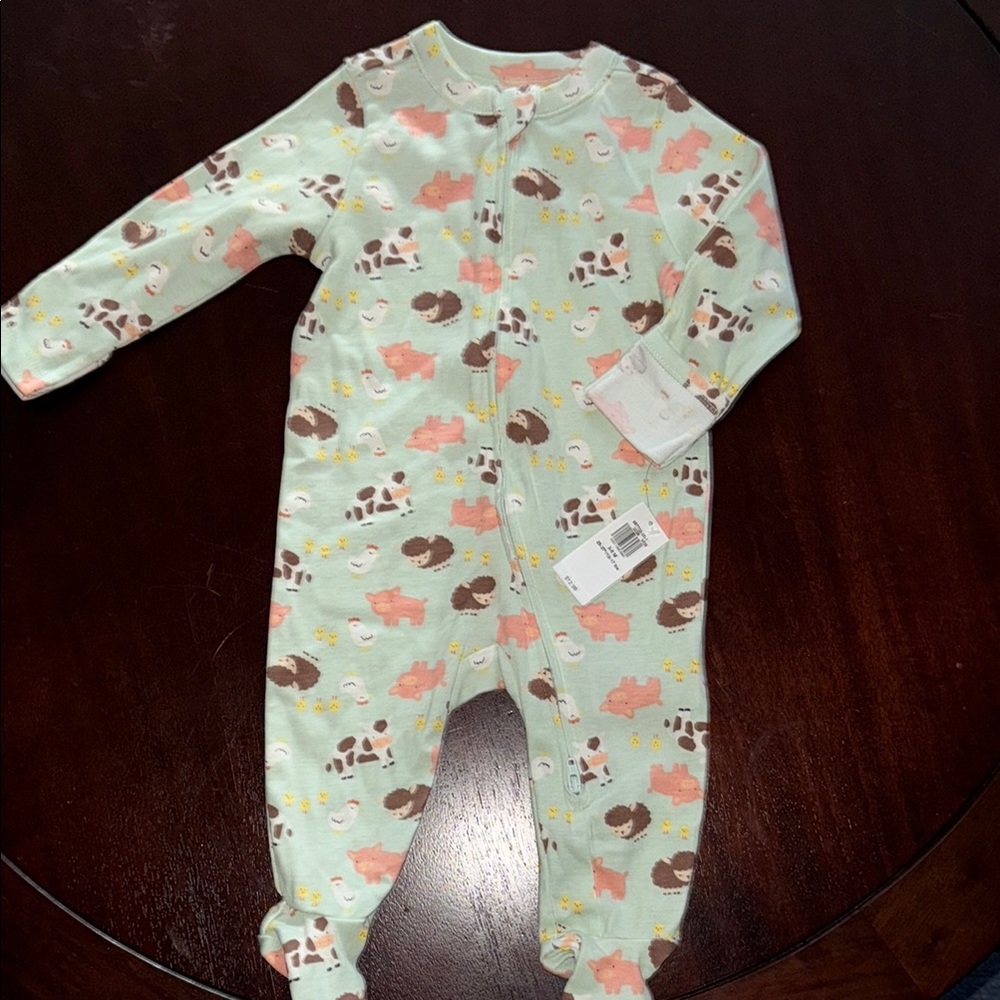 Old Navy Green and Brown Footed One Piece with Cozy Footies